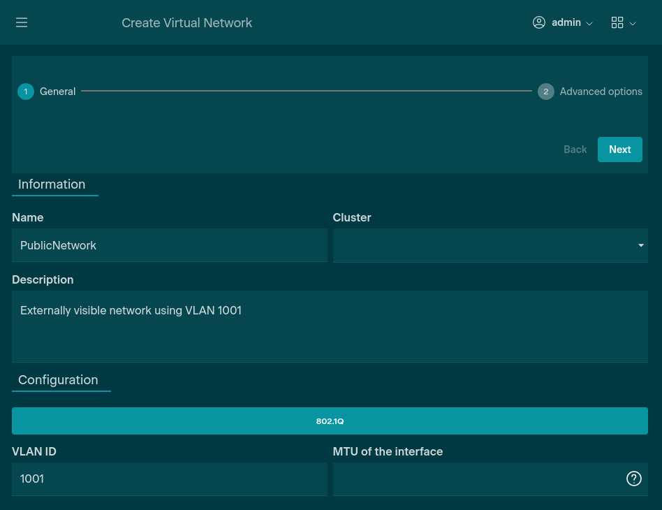 Virtual Network General options