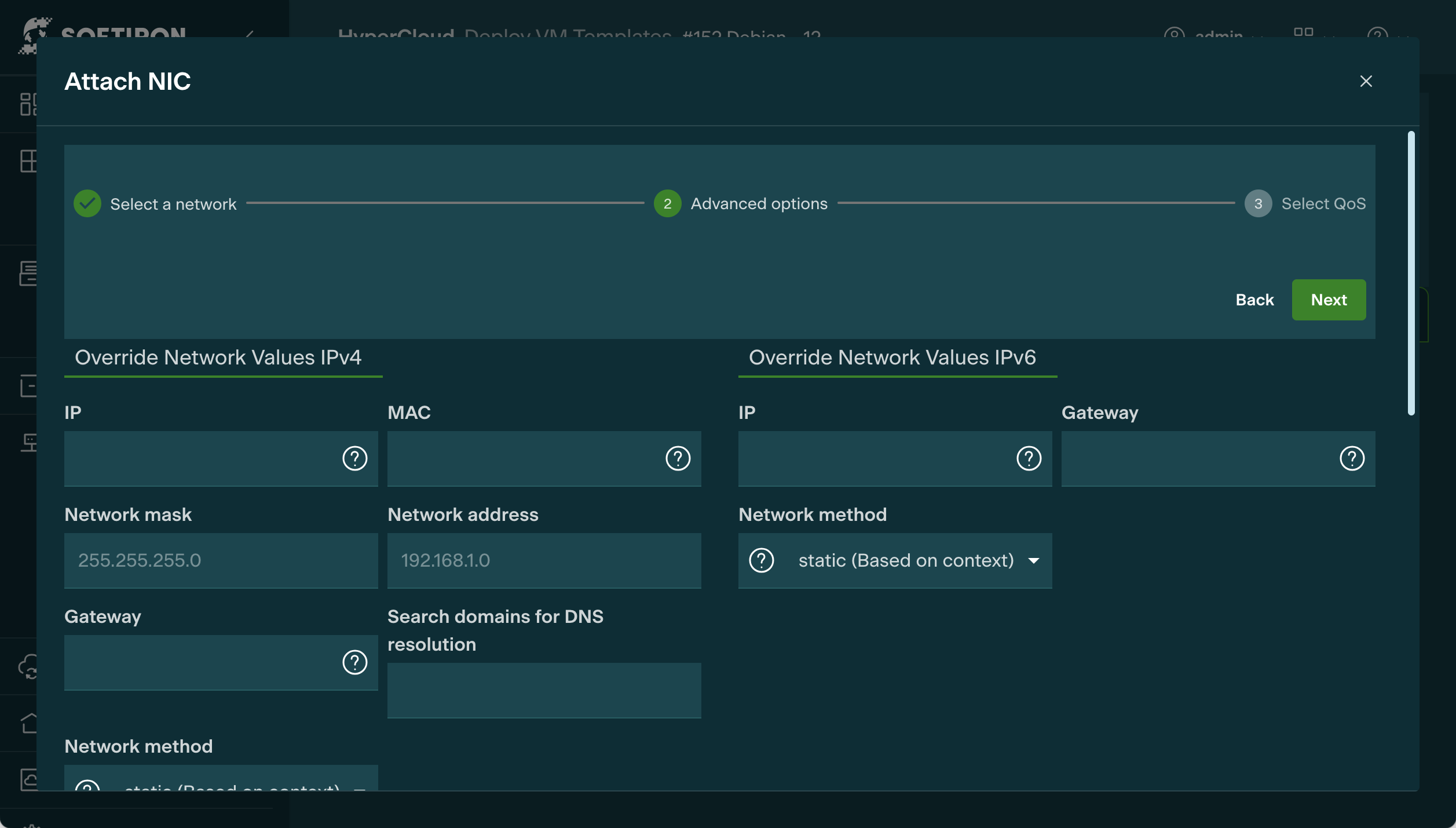 App Advanced network options