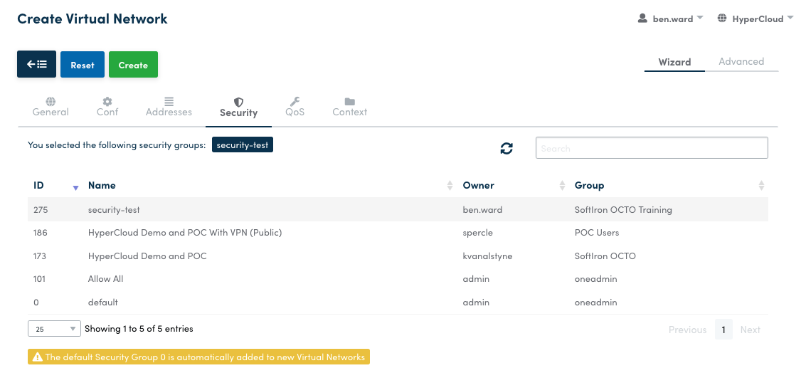 Create VNet Security Tab