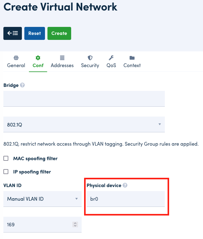 Create VNet Physical Device