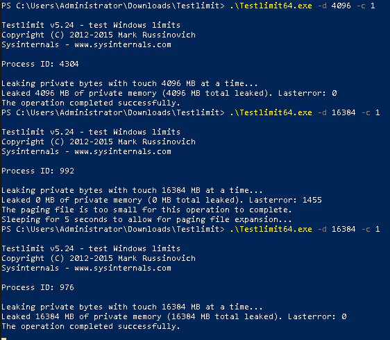 Windows successfully allocates 16GB memory