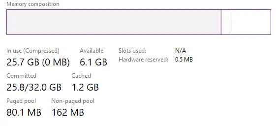 Windows allocated 8GB RAM but with a 32GB max size