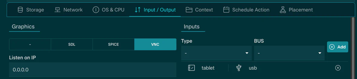 VM Template I/O Tab