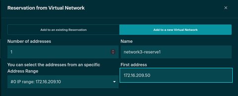 Reserve addresses from a virtual network