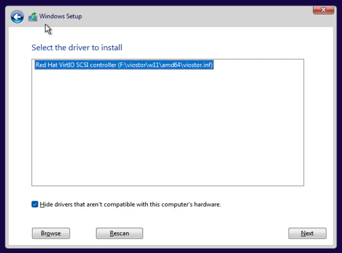 Windows Select Driver Install